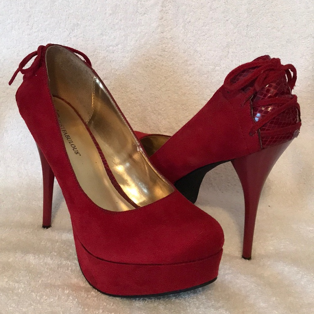 Red Suede Platform Stilettos